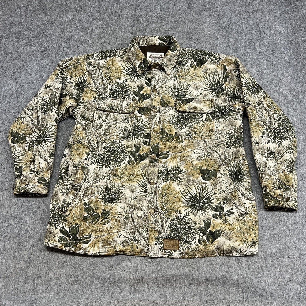 Game Guard Jacket Mens XL Brown Camo Canvas Snap Front Lined Cactus Brush Field